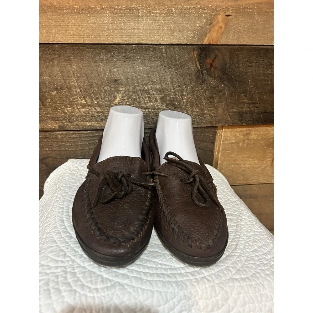 Minnetonka‎ Men's Moosehide Brown Leather Loafer Moccasin Slipper Size 9